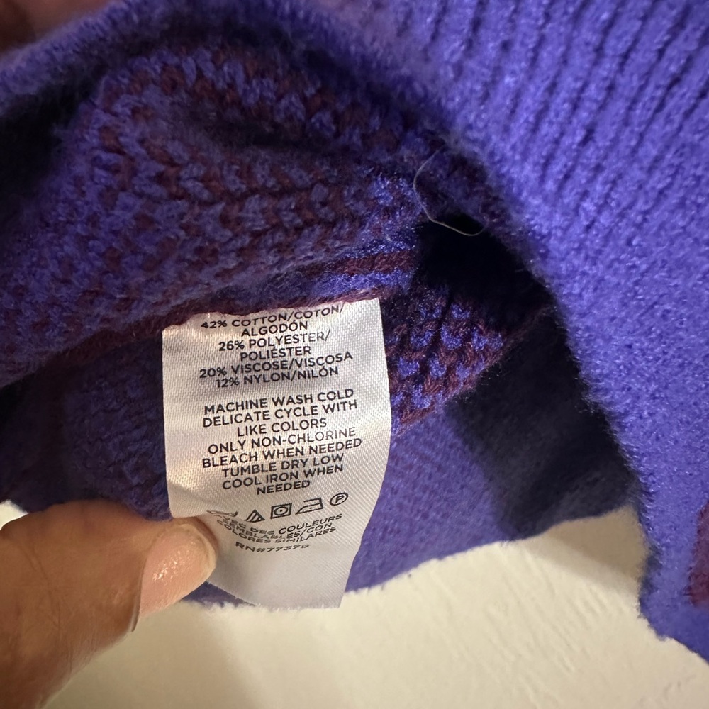 Ann Taylor Butterfly Pullover Sweater Sz M/L Blue Purple Tight Knit Top Blouse‎ - Picture 7 of 8